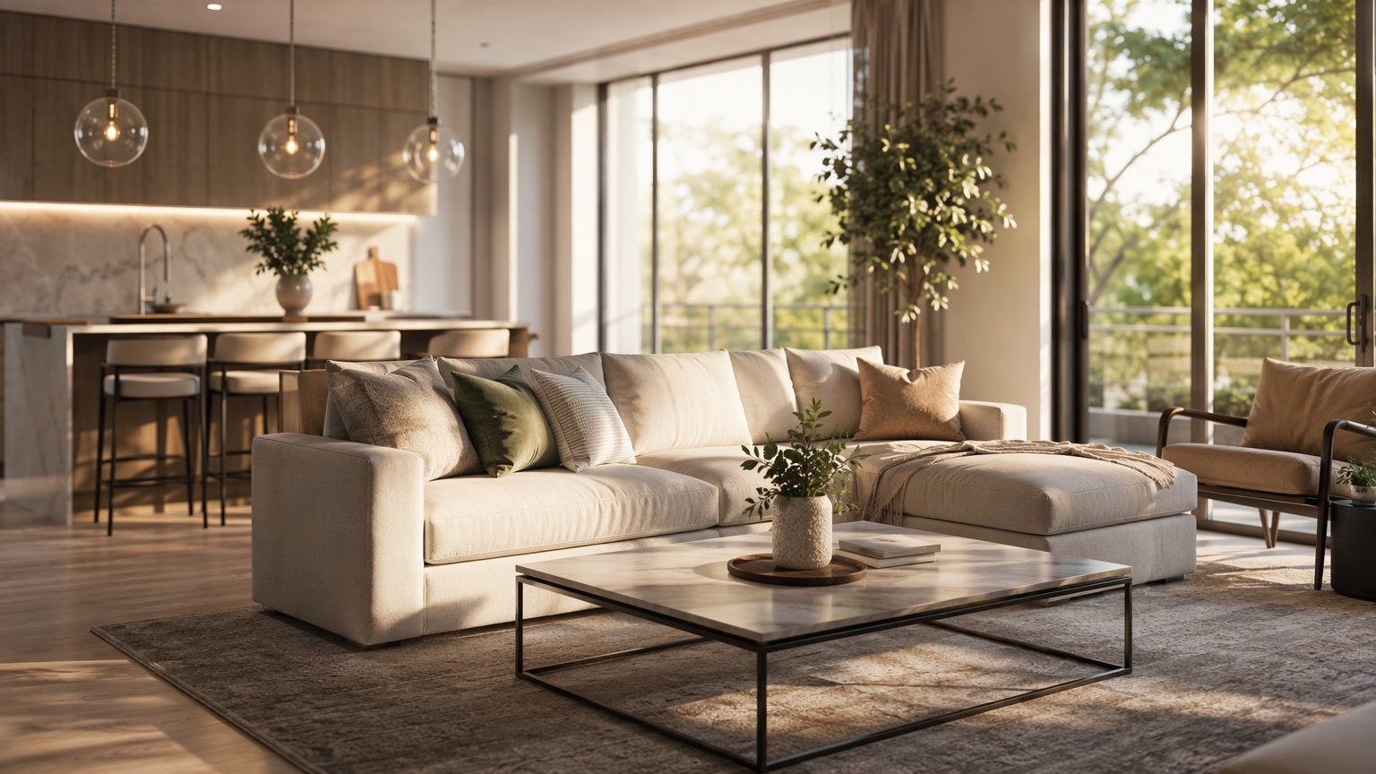 Bright, freshly cleaned open living room in a Norwood home